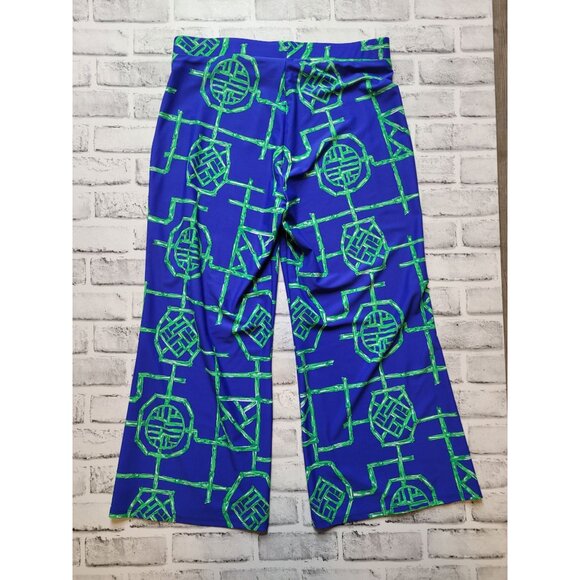 Jude Connally Cropped Trixie Pants Blue Green Bamboo Lattice Size Medium - Picture 3 of 7